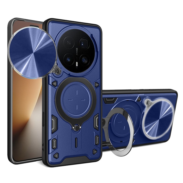 Husa pentru Honor Magic 8 Pro cu protectie pentru camera si suport magnetic integrat Ring Shockproof, albastru
