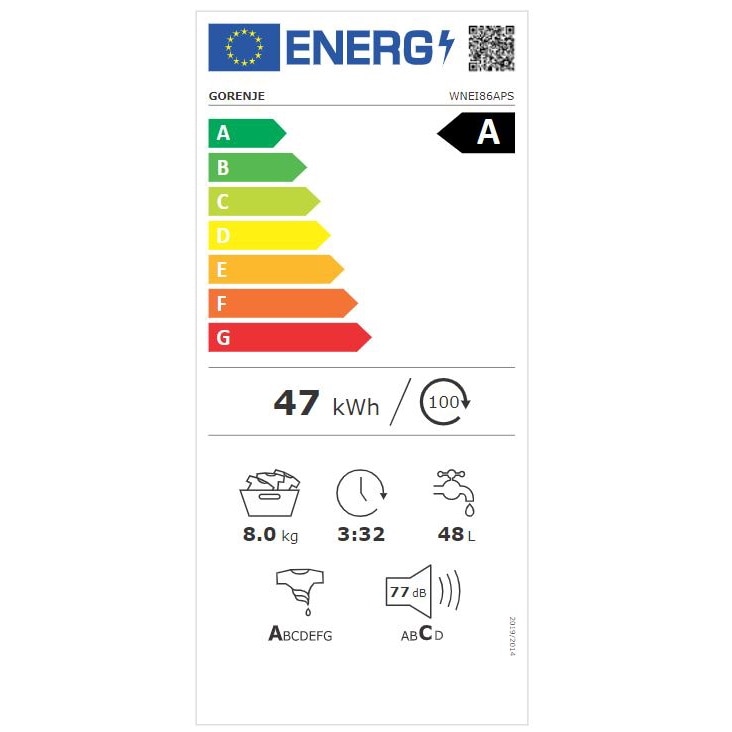 Masina De Spalat Rufe Frontala Gorenje WNEI86APS, Clasa A, 8 Kg, 1600 Rpm, Inverter PowerDrive Motor, SteamTech, Alb
