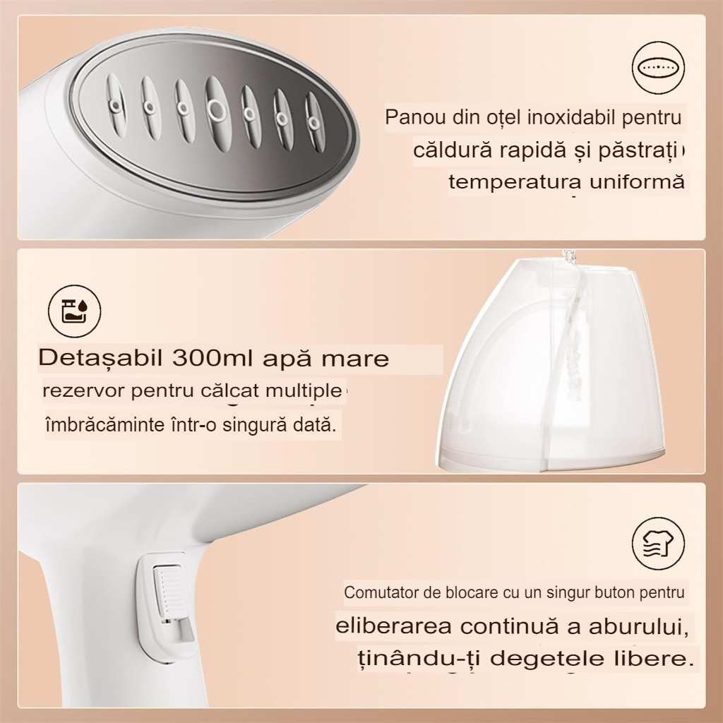 Aparat de calcat vertical cu abur Esino LC 201, 1500 W, 300 ml, Abur 27 gr/min, Alb
