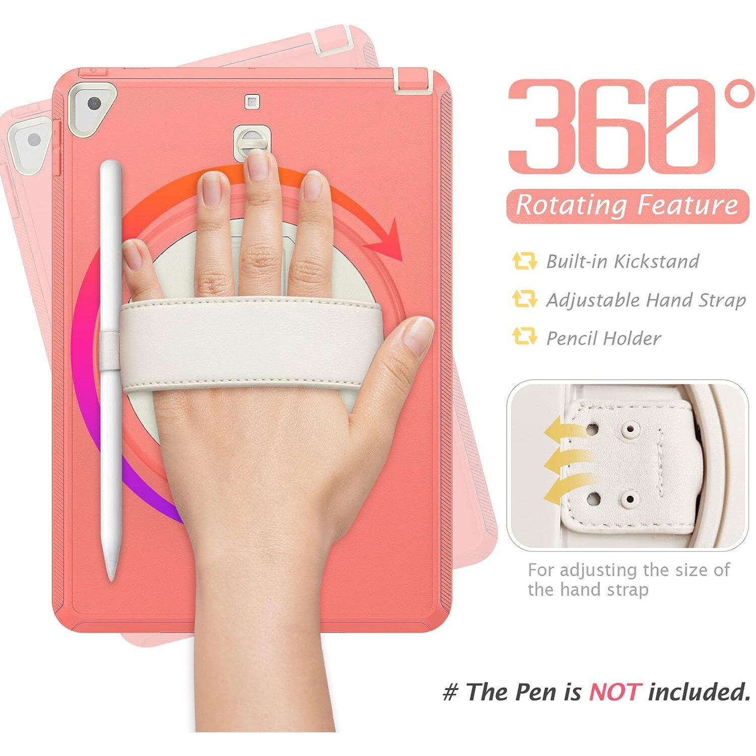 Pachet 360 pentru iPad Air13 (2024/2025), iPad Pro 12.9'' (2020/2021/2022), husa Sigloo cu folie inclusa, curea de umar si suport rotativ, Roz cu Crem
