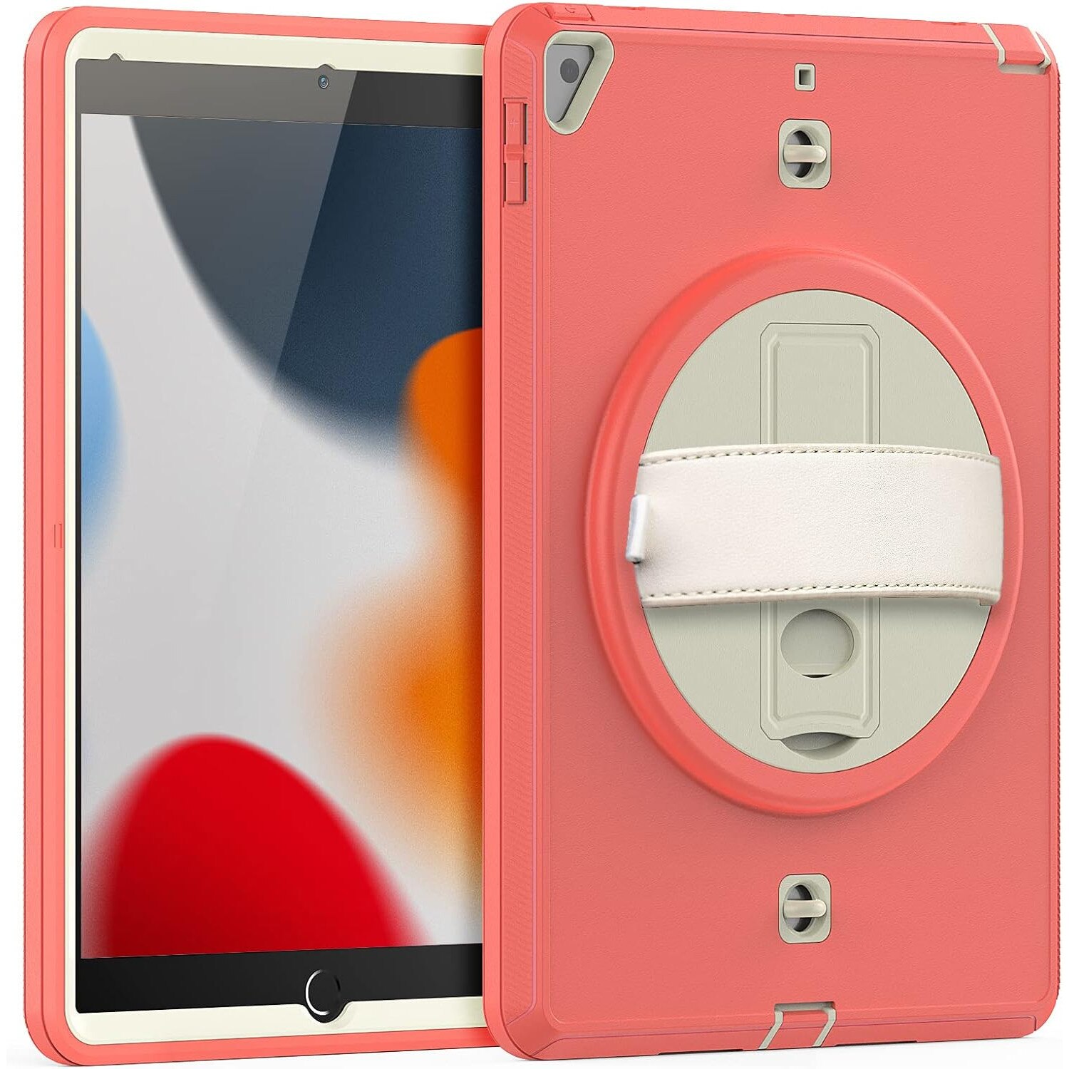 Pachet 360 pentru iPad Air13 (2024/2025), iPad Pro 12.9'' (2020/2021/2022), husa Sigloo cu folie inclusa, curea de umar si suport rotativ, Roz cu Crem