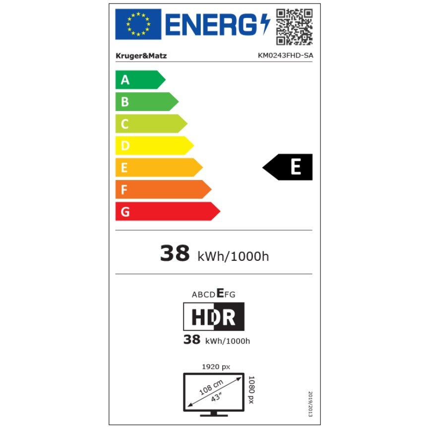 Televizor LED Krüger&Matz KM0243FHD-SA, 109 cm, 43", Full HD, Google Smart TV, 1920 x 1080 pixeli, Negru