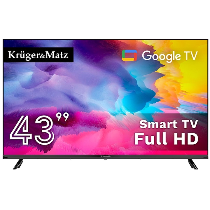 Televizor LED Krüger&Matz KM0243FHD-SA, 109 cm, 43", Full HD, Google Smart TV, 1920 x 1080 pixeli, Negru