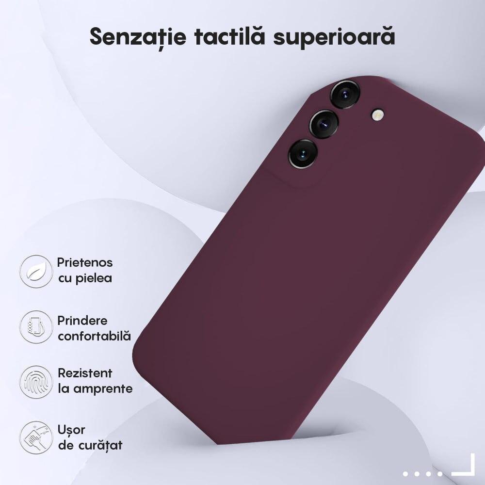 Husa CASEY STUDIOS™ compatibila cu Samsung Galaxy S22, Soft Silicone Premium, Burgundy, Microfibra in Interior, de Protectie, Ultra Slim, pentru Incarcare Wireless, Margini Ridicate pentru Protectia Ecranului si a Camerelor