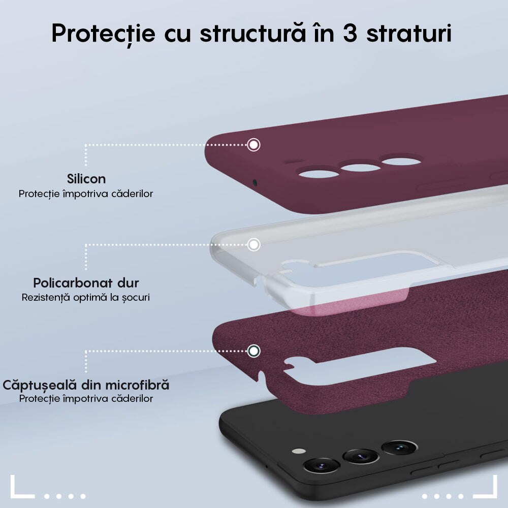 Husa CASEY STUDIOS™ compatibila cu Samsung Galaxy S22, Soft Silicone Premium, Burgundy, Microfibra in Interior, de Protectie, Ultra Slim, pentru Incarcare Wireless, Margini Ridicate pentru Protectia Ecranului si a Camerelor