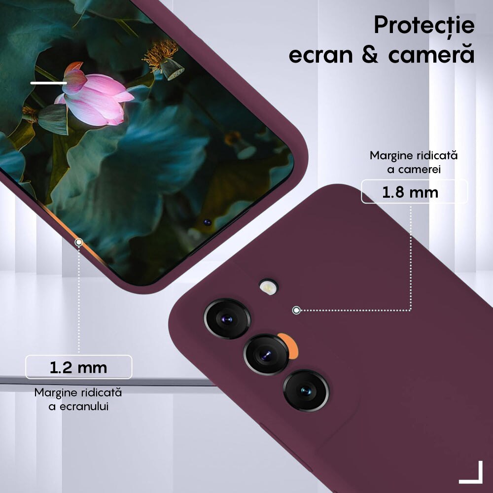 Husa CASEY STUDIOS™ compatibila cu Samsung Galaxy S22, Soft Silicone Premium, Burgundy, Microfibra in Interior, de Protectie, Ultra Slim, pentru Incarcare Wireless, Margini Ridicate pentru Protectia Ecranului si a Camerelor