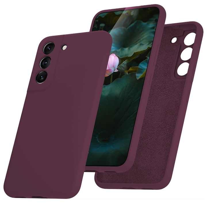 Husa CASEY STUDIOS™ compatibila cu Samsung Galaxy S22, Soft Silicone Premium, Burgundy, Microfibra in Interior, de Protectie, Ultra Slim, pentru Incarcare Wireless, Margini Ridicate pentru Protectia Ecranului si a Camerelor