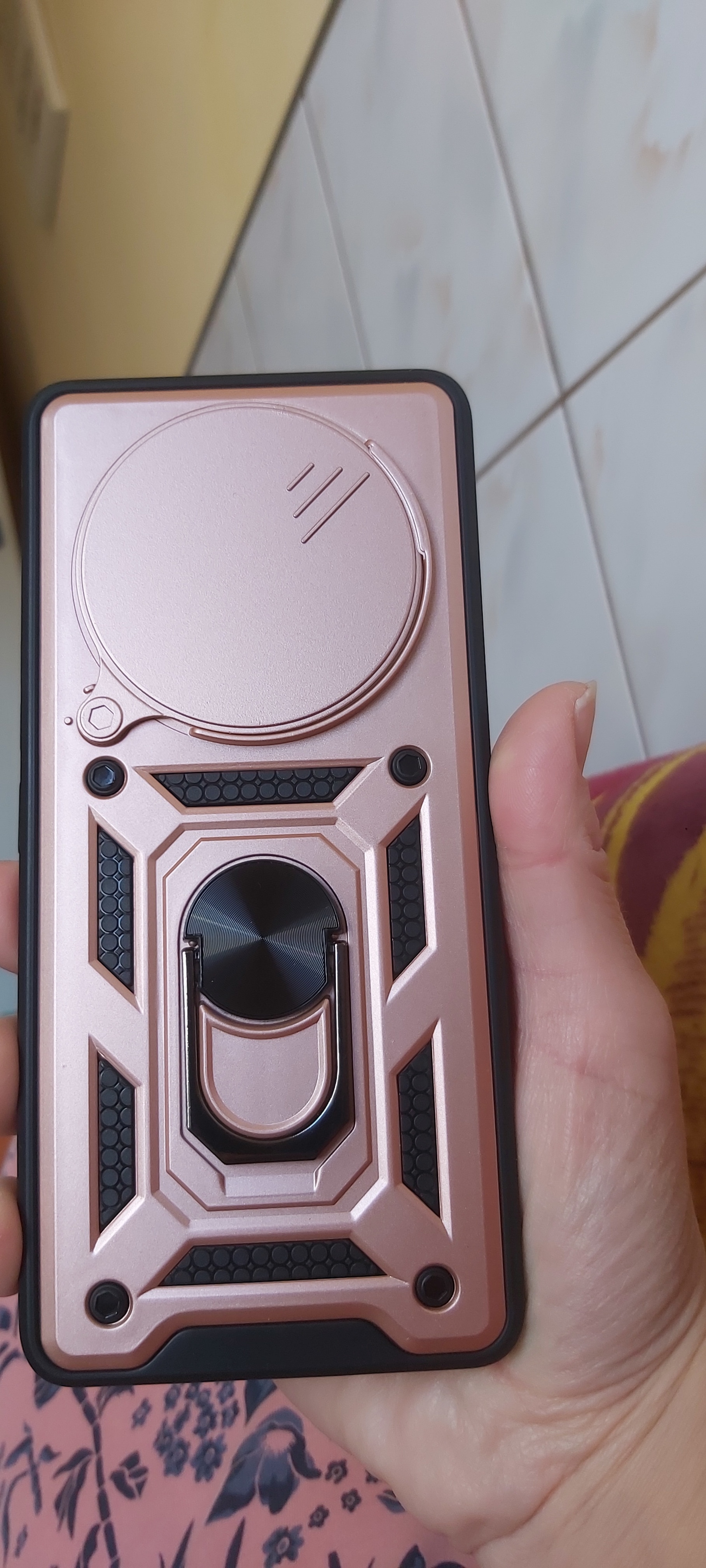Husa pentru Honor Magic 7 Lite cu inel rotativ 360 Daden, Camshield series, Hybrid Antisoc, Slider pentru protectia camerei, Auriu rose