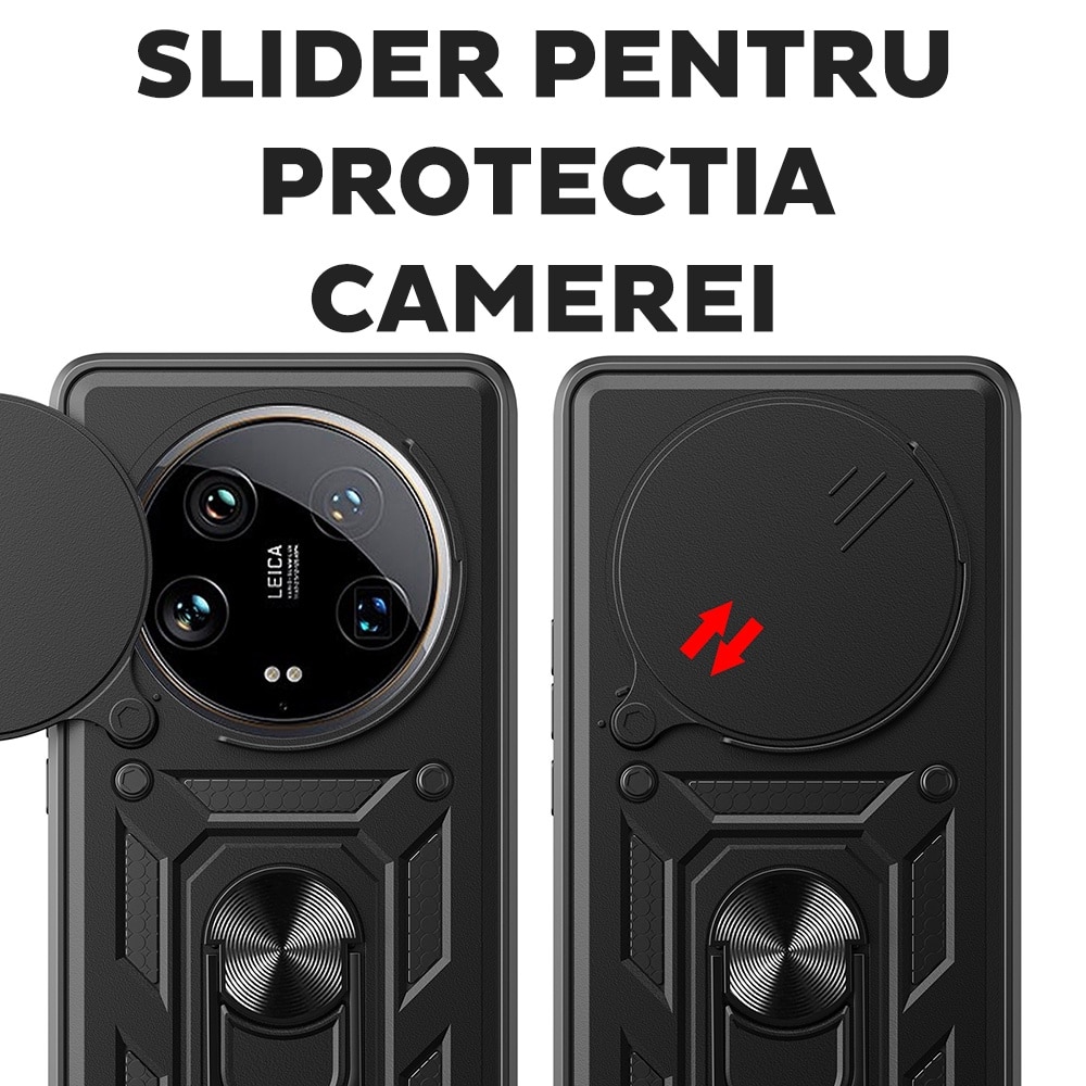Husa pentru Honor Magic 7 Lite cu inel rotativ 360 Daden, Camshield series, Hybrid Antisoc, Slider pentru protectia camerei, Auriu rose