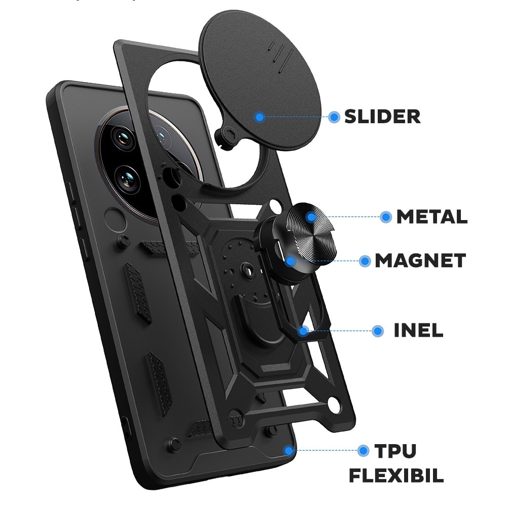 Husa pentru Honor Magic 7 Lite cu inel rotativ 360 Daden, Camshield series, Hybrid Antisoc, Slider pentru protectia camerei, Auriu rose