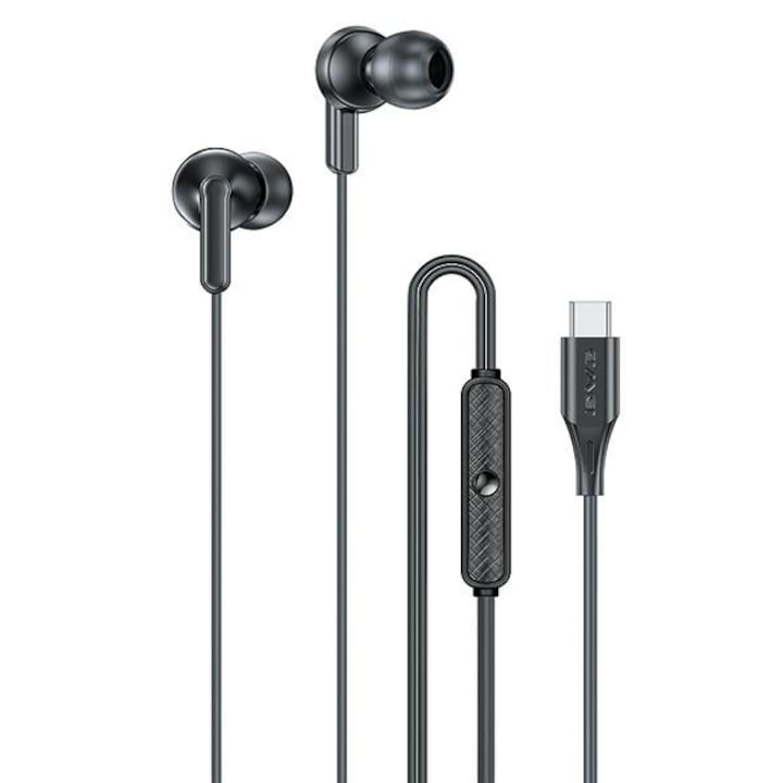 Casti cu fir, Awei, 1.2 m, negru, USB-C