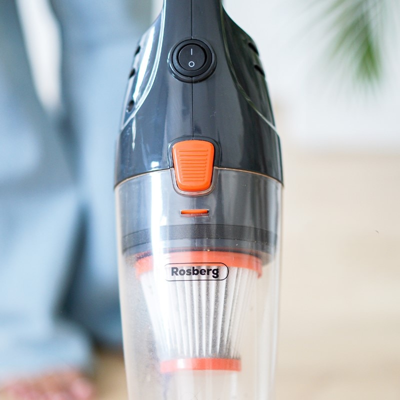 Aspirator vertical 2 în 1 Rosberg, 600W, filtru HEPA, negru, capacitate 800 ml
