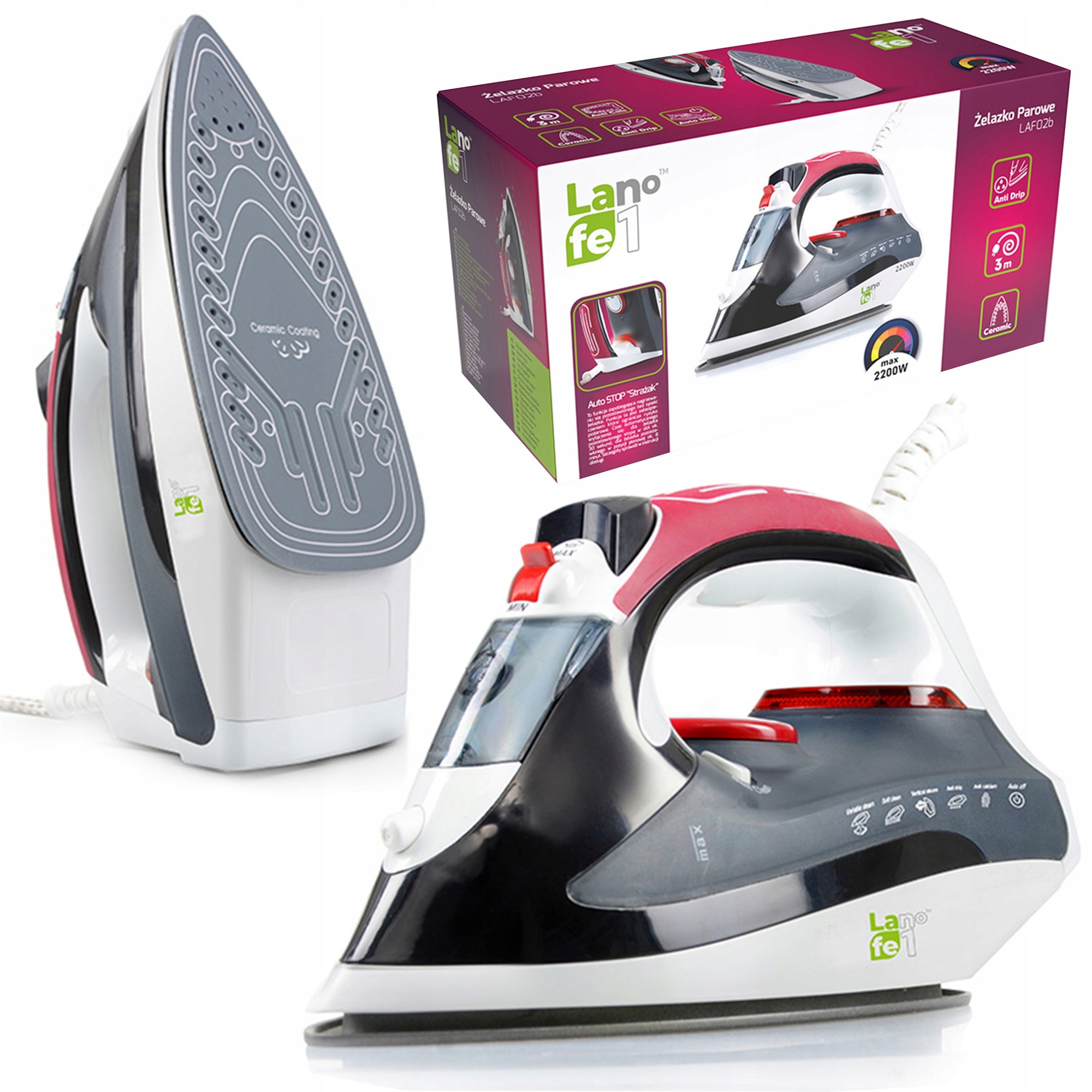 Fier de calcat Lafe LAF02B, 2200W, Negru/Rosu