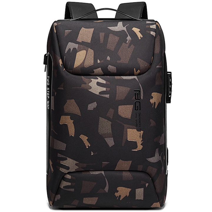 Rucsac laptop, buzunar antifurt si port USB, lacat TSA, sistem fixare pe valiza, compartiment laptop 15.6 inch, potrivit pentru birou si calatorii, BANGE, BG7216MY, Army