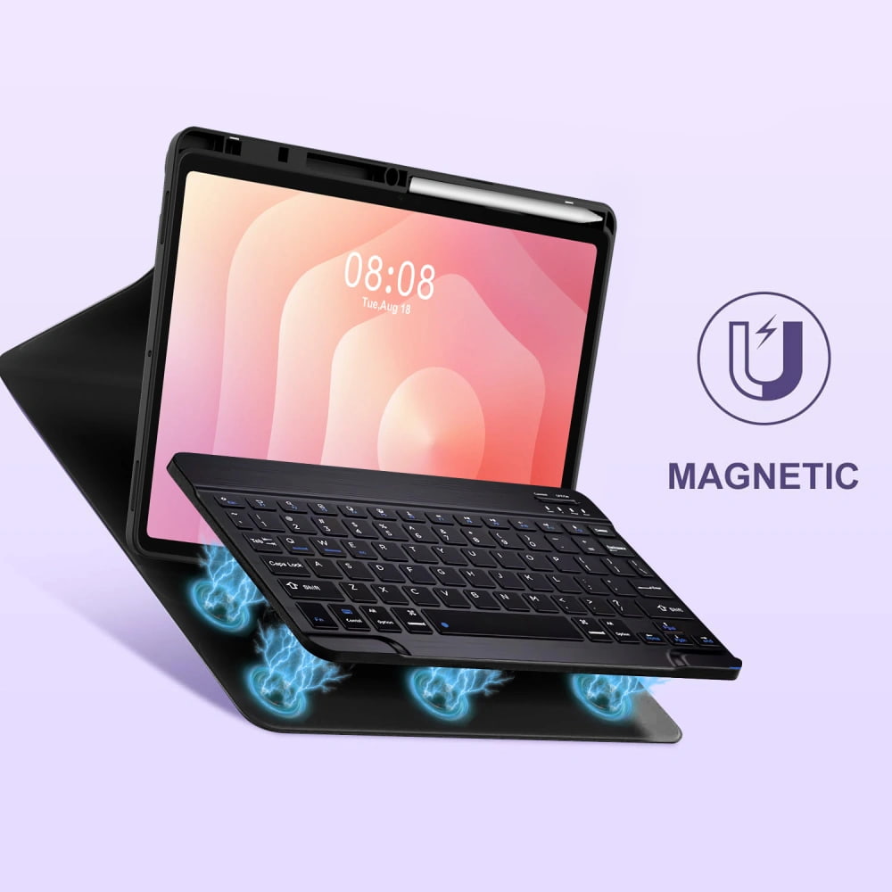 Husa pentru Samsung Galaxy Tab S11 11 inch cu tastatura iluminata wireless detasabila RGB 7 lights, Bluetooth, USB Type-C, functie stand si slot stylus + mouse wireless RGB lights, negru