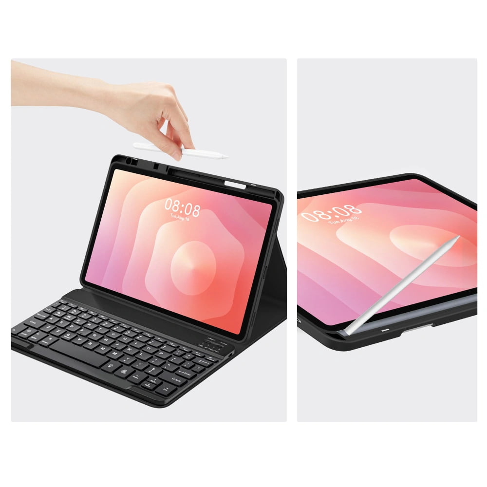 Husa pentru Samsung Galaxy Tab S11 11 inch cu tastatura iluminata wireless detasabila RGB 7 lights, Bluetooth, USB Type-C, functie stand si slot stylus + mouse wireless RGB lights, negru