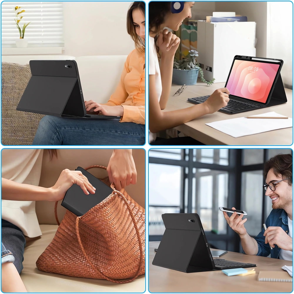 Husa pentru Samsung Galaxy Tab S11 11 inch cu tastatura iluminata wireless detasabila RGB 7 lights, Bluetooth, USB Type-C, functie stand si slot stylus + mouse wireless RGB lights, negru