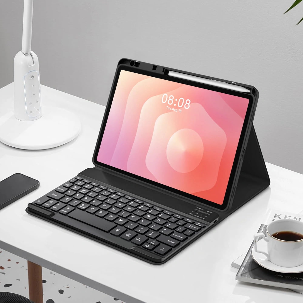 Husa pentru Samsung Galaxy Tab S11 11 inch cu tastatura iluminata wireless detasabila RGB 7 lights, Bluetooth, USB Type-C, functie stand si slot stylus + mouse wireless RGB lights, negru