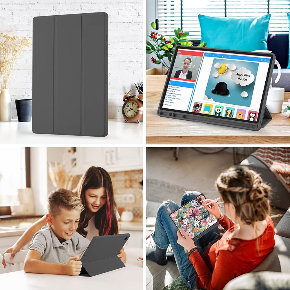 Husa pentru Samsung Galaxy Tab A8 10.5 inch Soft Shell cu functie wake-up/sleep si compartiment pentru stylus tip stand - gri