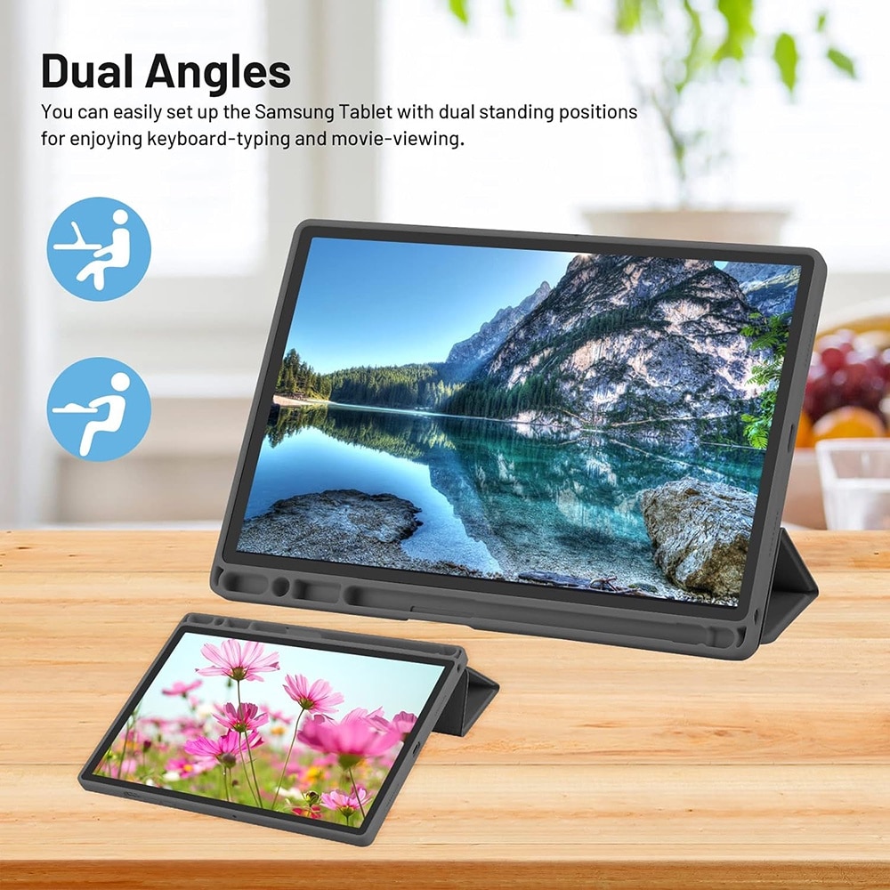 Husa pentru Samsung Galaxy Tab A8 10.5 inch Soft Shell cu functie wake-up/sleep si compartiment pentru stylus tip stand - gri