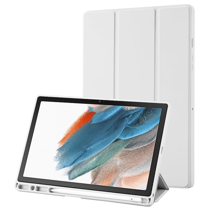 Husa pentru Samsung Galaxy Tab A8 10.5 inch Soft Shell cu functie wake-up/sleep si compartiment pentru stylus tip stand - gri