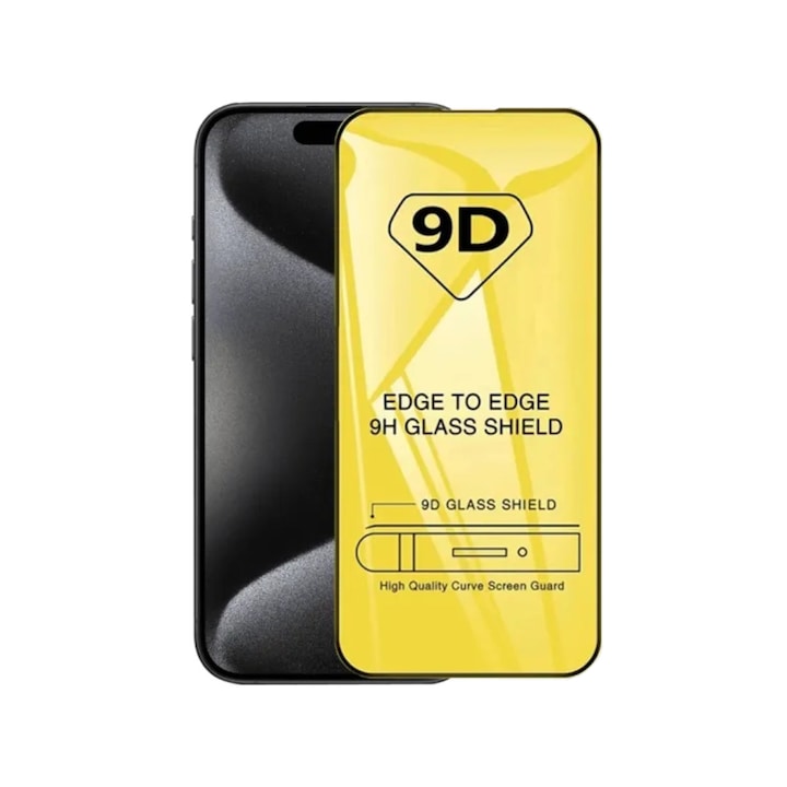 Folie sticla securizata 9D compatibila Samsung Galaxy A22 5G / A14 5G, scut de sticla 9H margine la margine, rama neagra Transparent Transparenta
