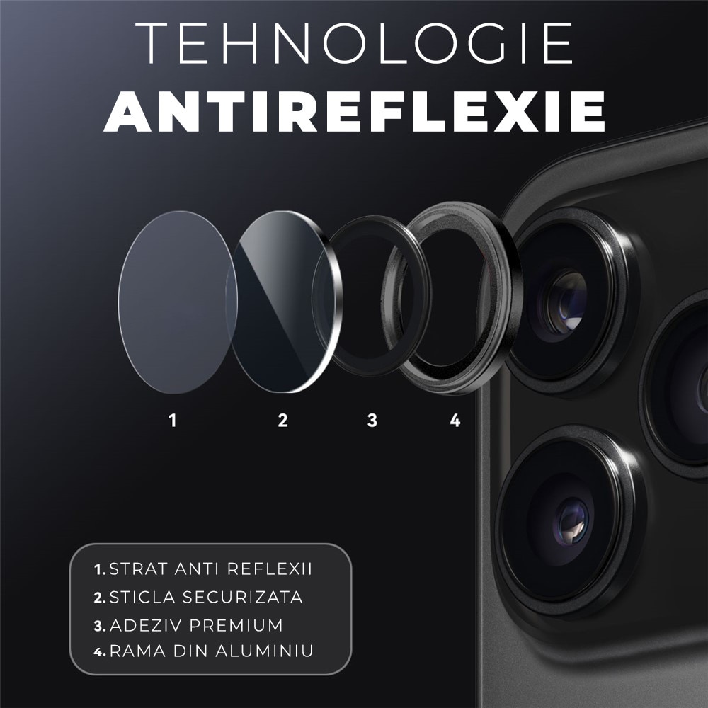 Folie Camera din sticla pentru iPhone 17 Pro Max, Full Cover, Protectie Profesionala, Daden, Ultra Rezistenta, Calitate Premium, Black Titanium