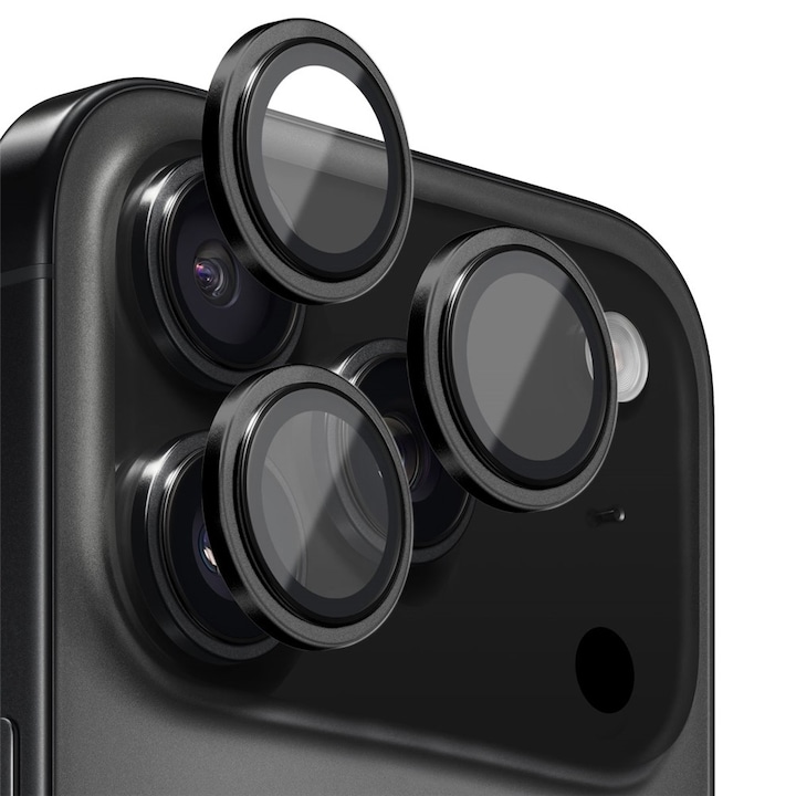 Folie Camera din sticla pentru iPhone 17 Pro Max, Full Cover, Protectie Profesionala, Daden, Ultra Rezistenta, Calitate Premium, Black Titanium