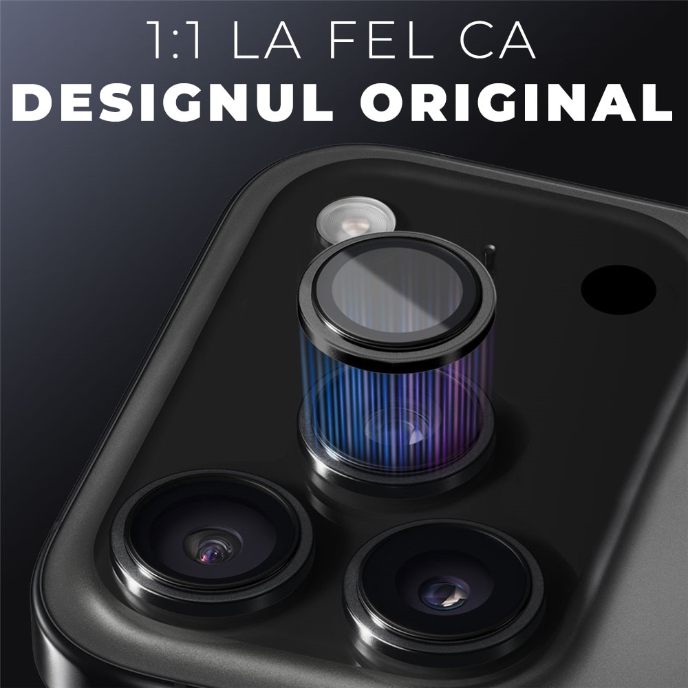 Folie Camera din sticla pentru iPhone 17 Pro Max, Full Cover, Protectie Profesionala, Daden, Ultra Rezistenta, Calitate Premium, Black Titanium