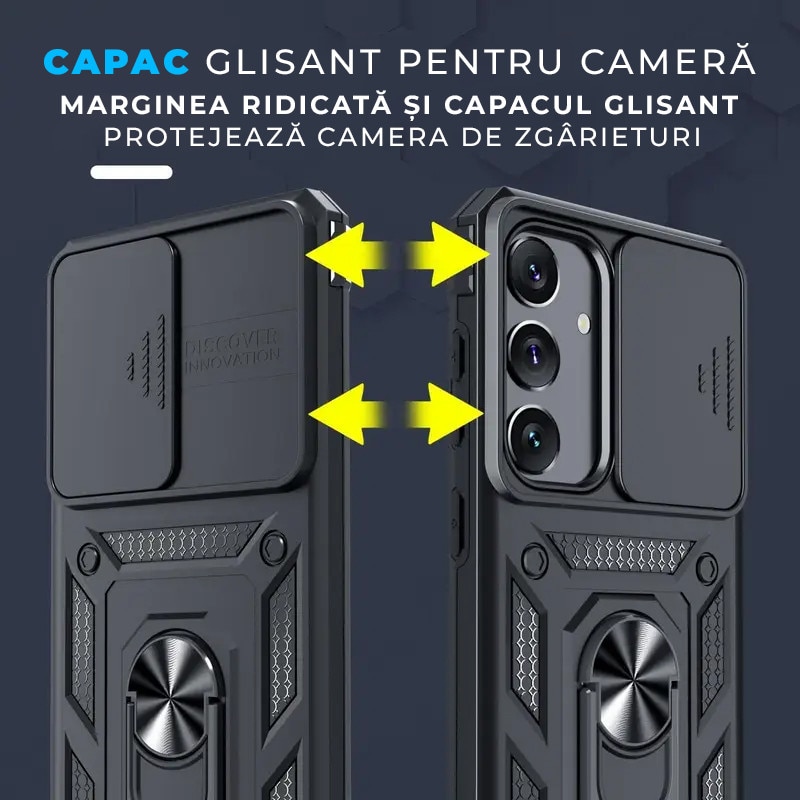 Husa pentru Samsung Galaxy A26 DaDen® Hybrid Armor Kickstand, Slider Camera, Antisoc, Protectie Superioara, Negru