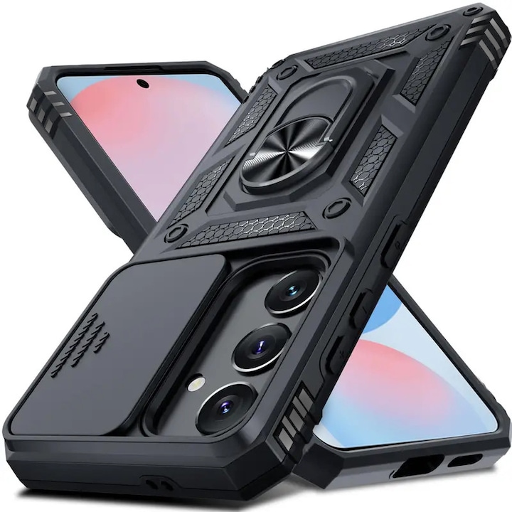 Husa pentru Samsung Galaxy A26 DaDen® Hybrid Armor Kickstand, Slider Camera, Antisoc, Protectie Superioara, Negru
