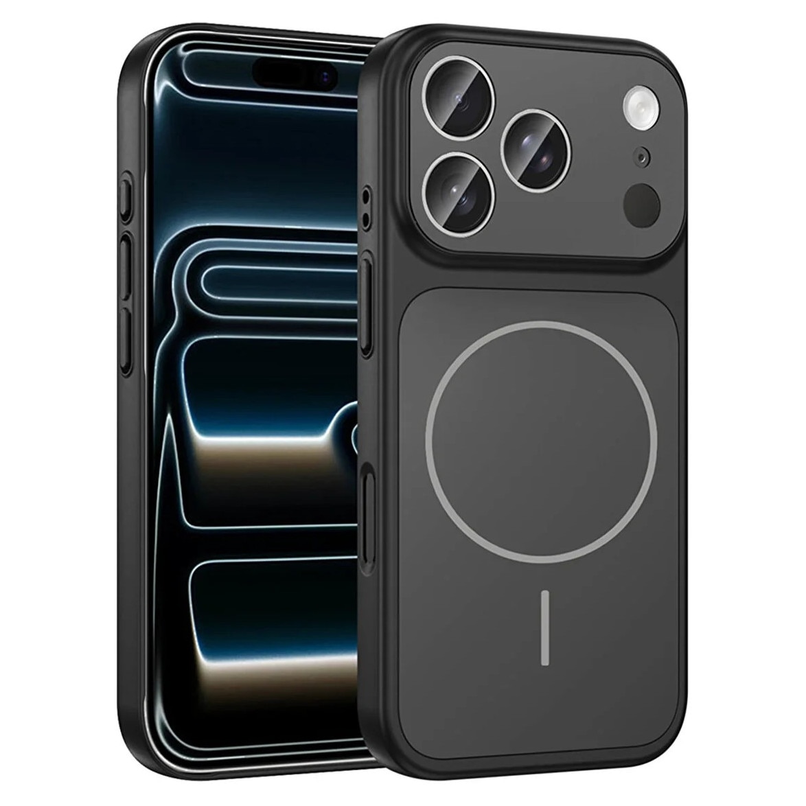 Husa pentru iPhone 17 Pro, GlassLook, compatibil cu MagSafe, Premium, Ultra Subtire, Negru