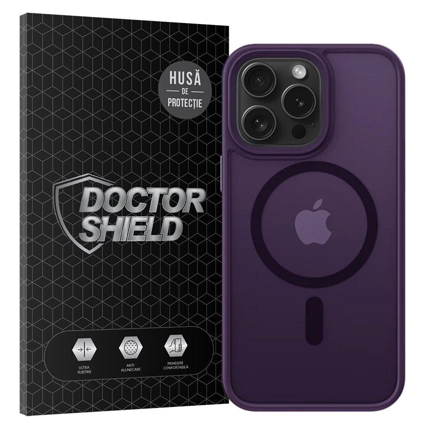 Husa de Protectie, Compatibila Apple iPhone 15 Pro Max, Doctor Shield Fantom, MagSafe - Violet