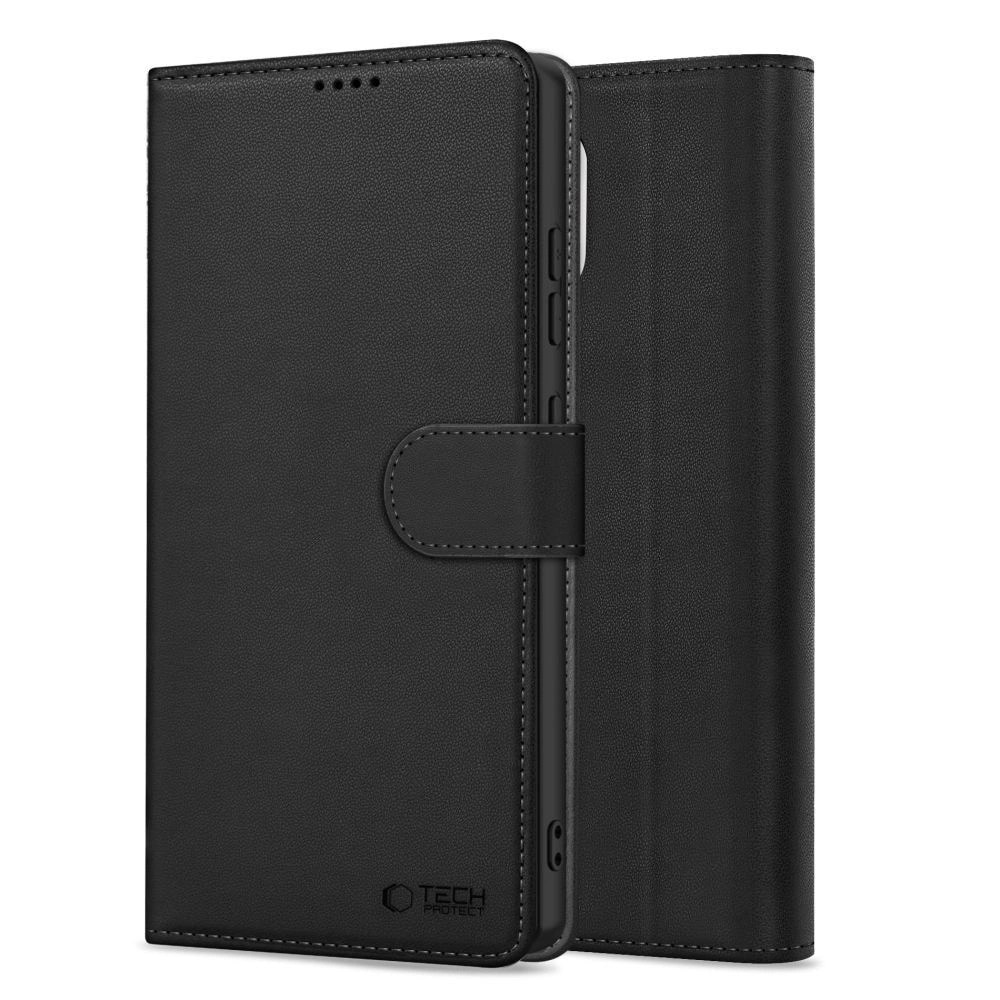 Husa telefon, Tech-Protect, Piele ecologica / TPU, Pentru Motorola Moto G15 / G15 Power, Functie portofel si suport, Negru