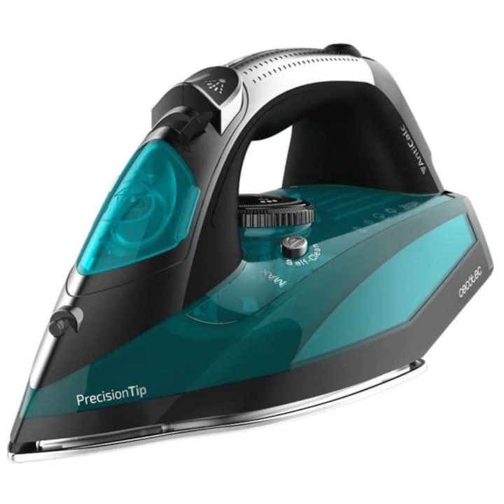 Fier de calcat Cecotec Fast&Furious 05522, 2600 W, Jet de abur 210g/min, Oprire automata de siguranta, Negru/Turcoaz
