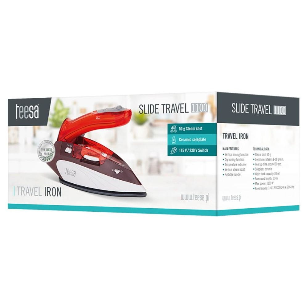 Fier de călcat Teesa Slide Travel 1100W, abur vertical, talpă ceramică, set complet