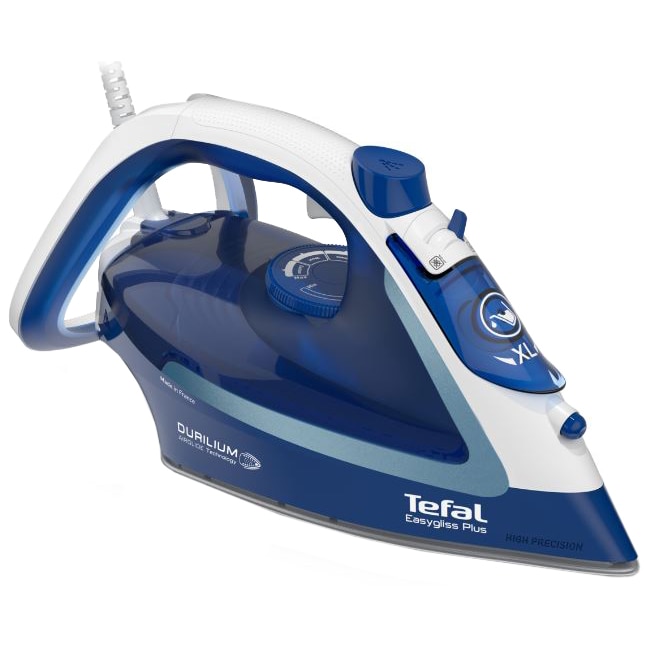 Fier de calcat Tefal EasyGliss Plus FV5735E0, 2500 W, talpa inox, 0.27 litri, 220 g/min, abur vertical, sistem anti-calcar, sistem anti-picurare, oprire automata, alb cu albastru