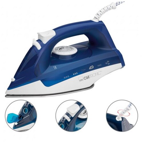 Fier de calcat, Clatronic, DB 3704, 7 functii, 250 ml, 220-240 V, 2200 W max, Alb/Albastru