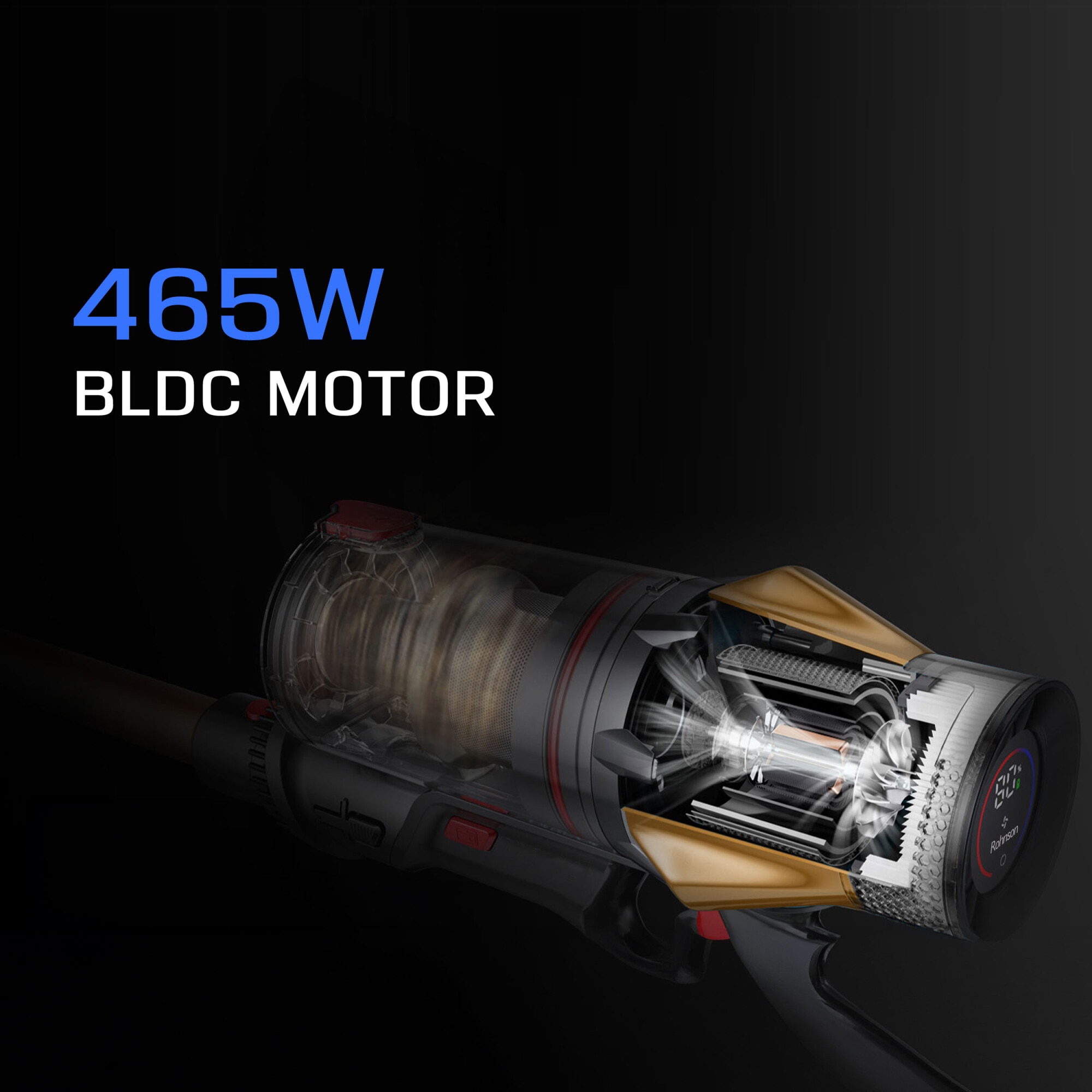 Aspirator vertical 2 in 1, Rohnson Mamba X Sense M15, 465 W, 28.8 V, 3000 mAh, cyclone, 35 kPa, autonomie 70 min