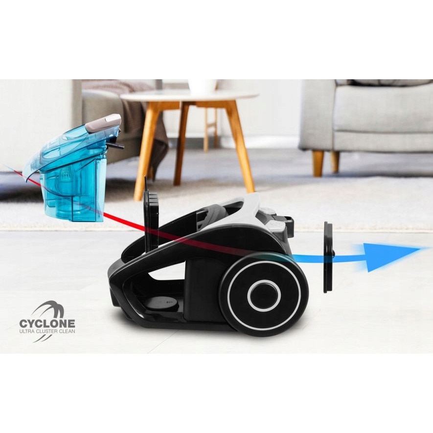 Aspirator ciclonic fără sac IDEAL 700W, 1.5L, gri cu elemente albastre și negre, 4.86m cablu, 77cm tub telescopic