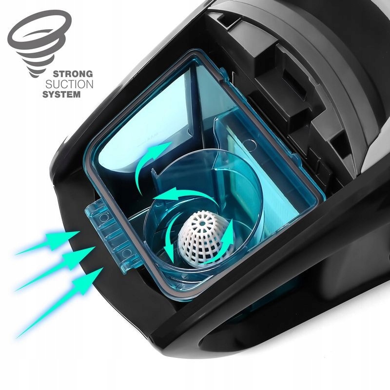 Aspirator ciclonic fără sac IDEAL 700W, 1.5L, gri cu elemente albastre și negre, 4.86m cablu, 77cm tub telescopic