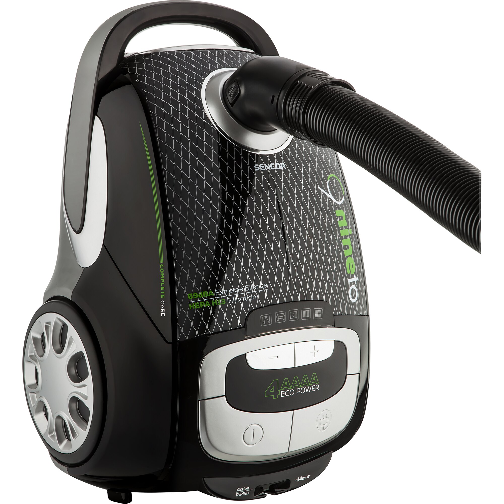 Aspirator cu sac Sencor SVC9000BK, tehnologie Extreme Silence, filtru HEPA H13 pentru aer curat, 4L, 800W, negru