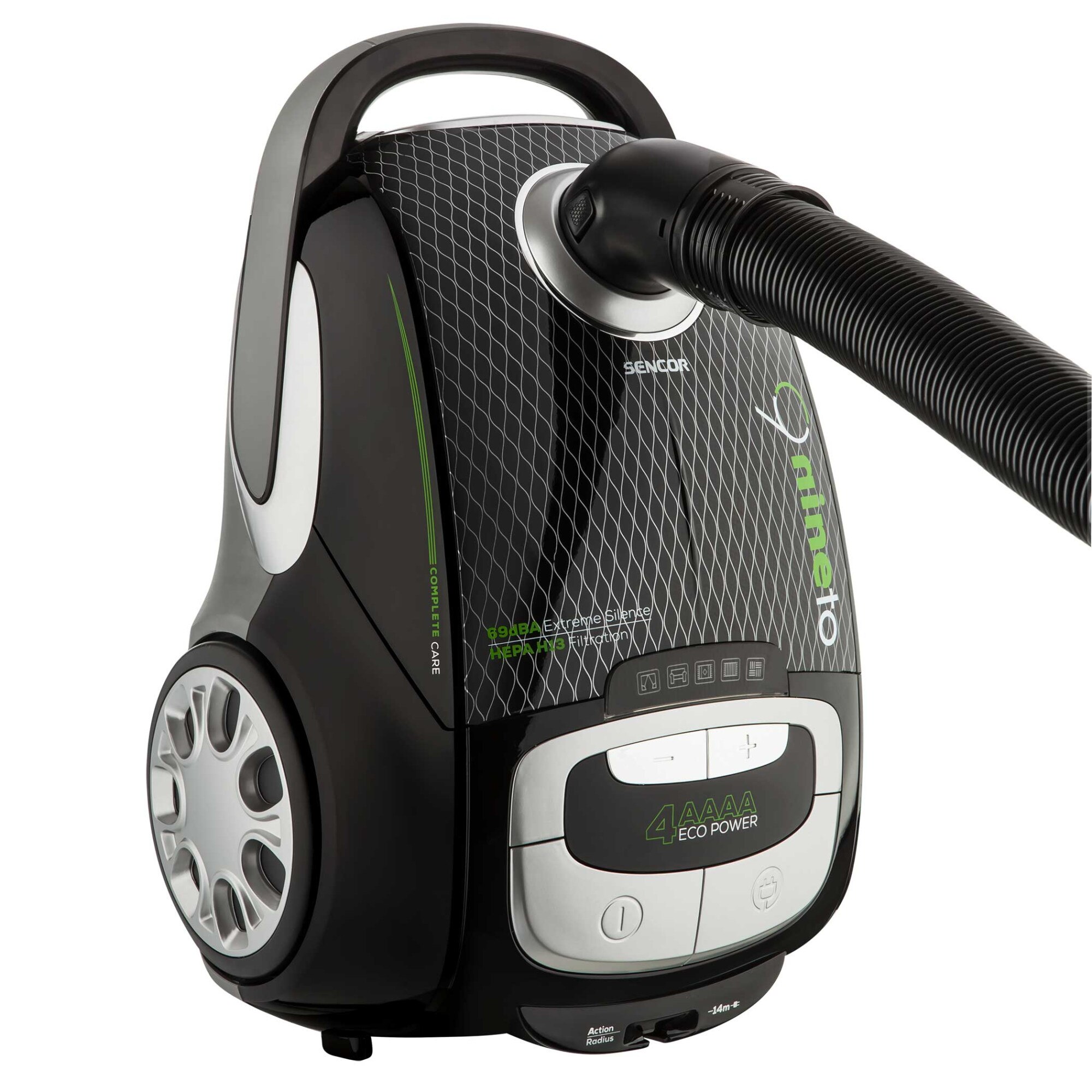 Aspirator cu sac Sencor SVC9000BK, tehnologie Extreme Silence, filtru HEPA H13 pentru aer curat, 4L, 800W, negru