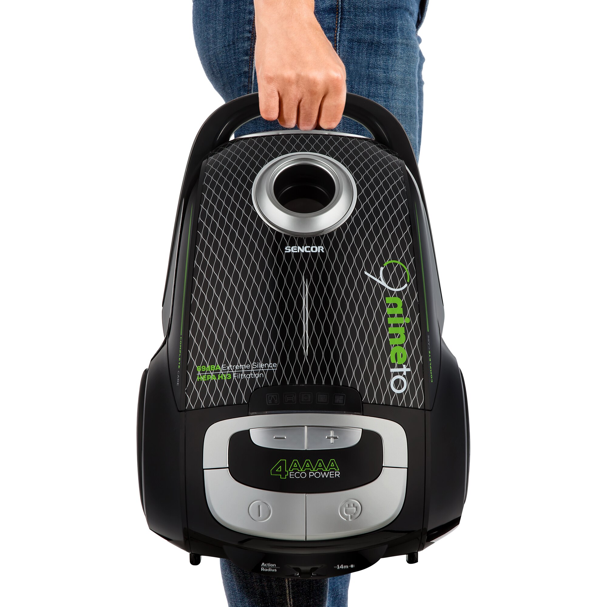Aspirator cu sac Sencor SVC9000BK, tehnologie Extreme Silence, filtru HEPA H13 pentru aer curat, 4L, 800W, negru