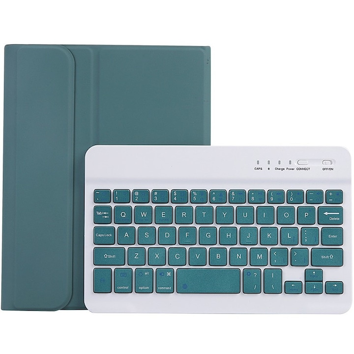 Husa cu tastatura pentru Samsung Galaxy Tab A11, 2 in 1, verde, slot pentru stylus, Bluetooth