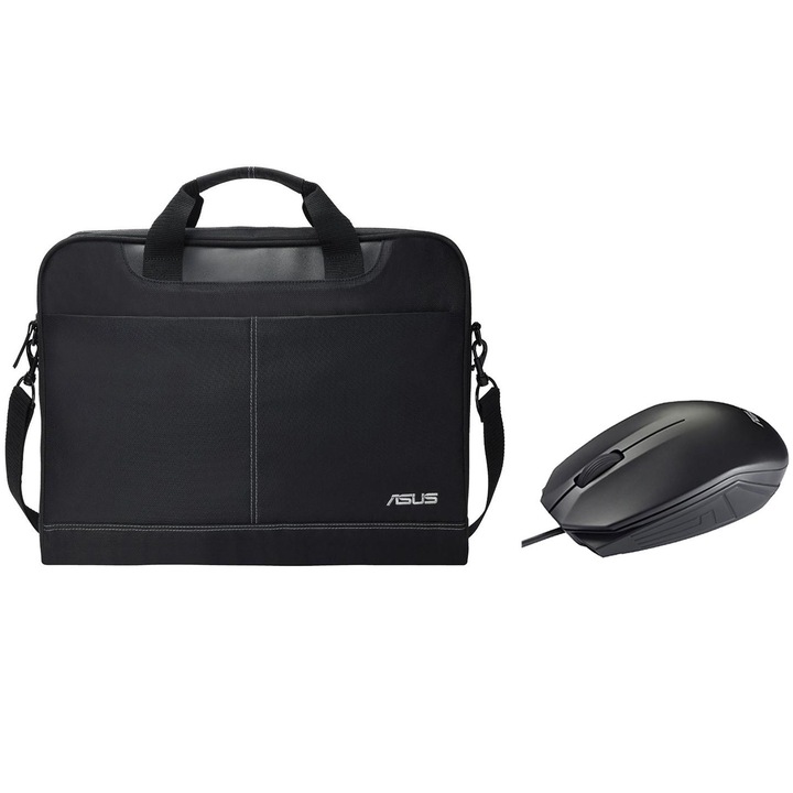 Geanta laptop ASUS Nereus, 15.6", Negru + Mouse optic UT280, USB, Negru