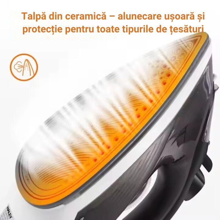 Fier de Calcat Electric cu Abur, 1400W, Talpa Ceramica Antiaderenta, 5 Trepte de Temperatura, Rezervor 240ml, Cablu Rotativ 360°, Design Compact