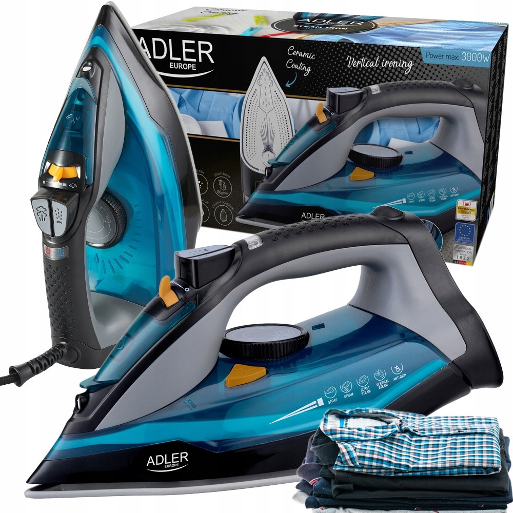 Fier de calcat cu abur Adler AD 5032, 3000W, ceramica, sistem auto-curatare, rezervor 350ml, 30x12x15cm