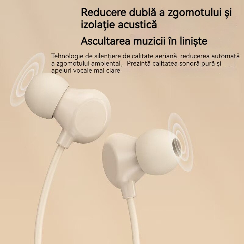 Casti cu fir, In-Ear, control volum/apeluri, Bej