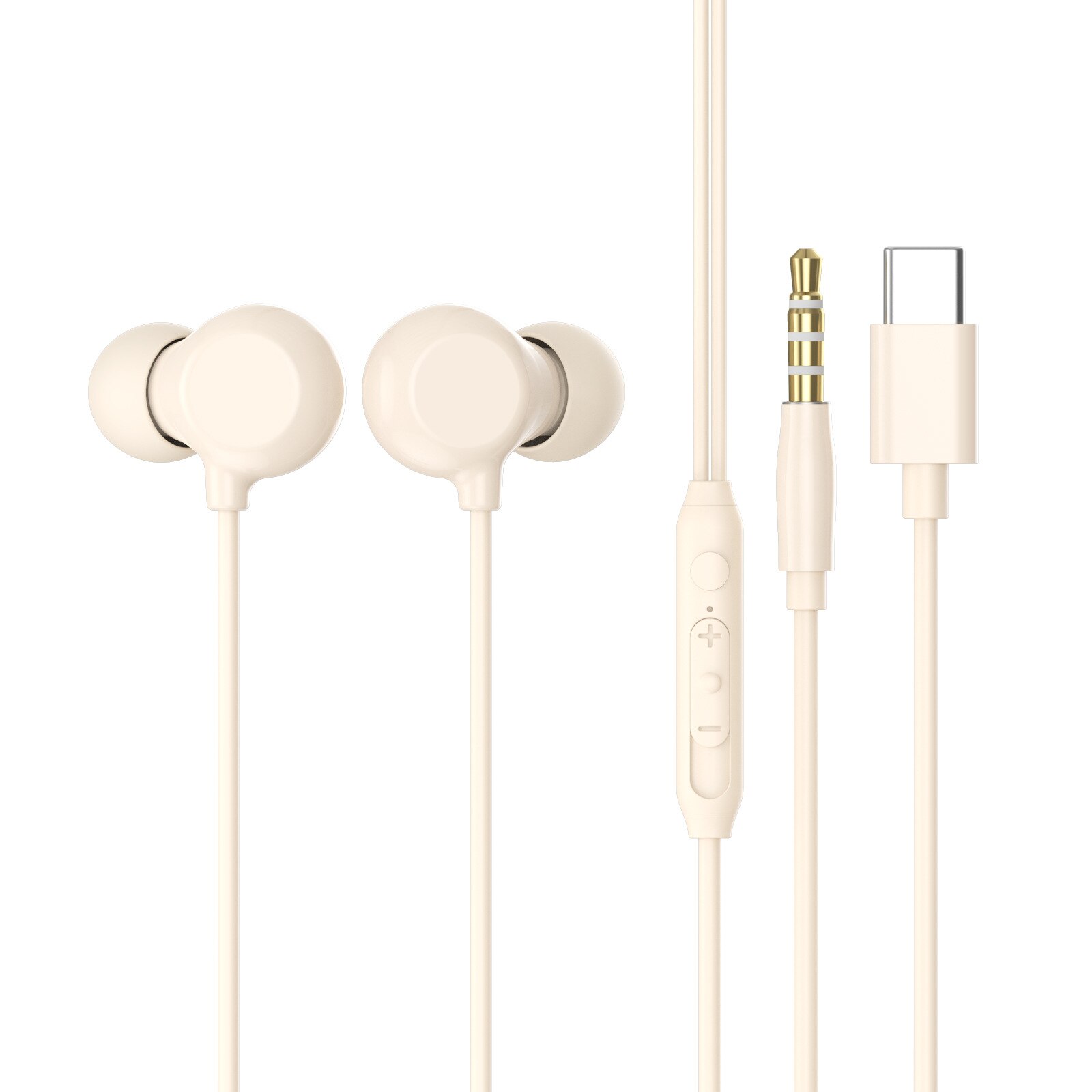 Casti cu fir, In-Ear, control volum/apeluri, Bej